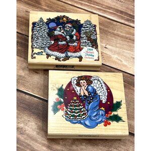1999 INKADINKADO 2 CHRISTMAS WOODMOUNTED RUBBER STAMPS BY CYNTHIA LYSONSKI ANGEL